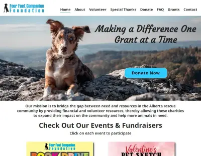 Screenshot of Four Feet Companion Foundation website homepage